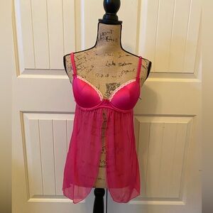 Med Women's Cabernet Hot Pink Babydoll Intimate Lingerie Nighty Gown Great Cond